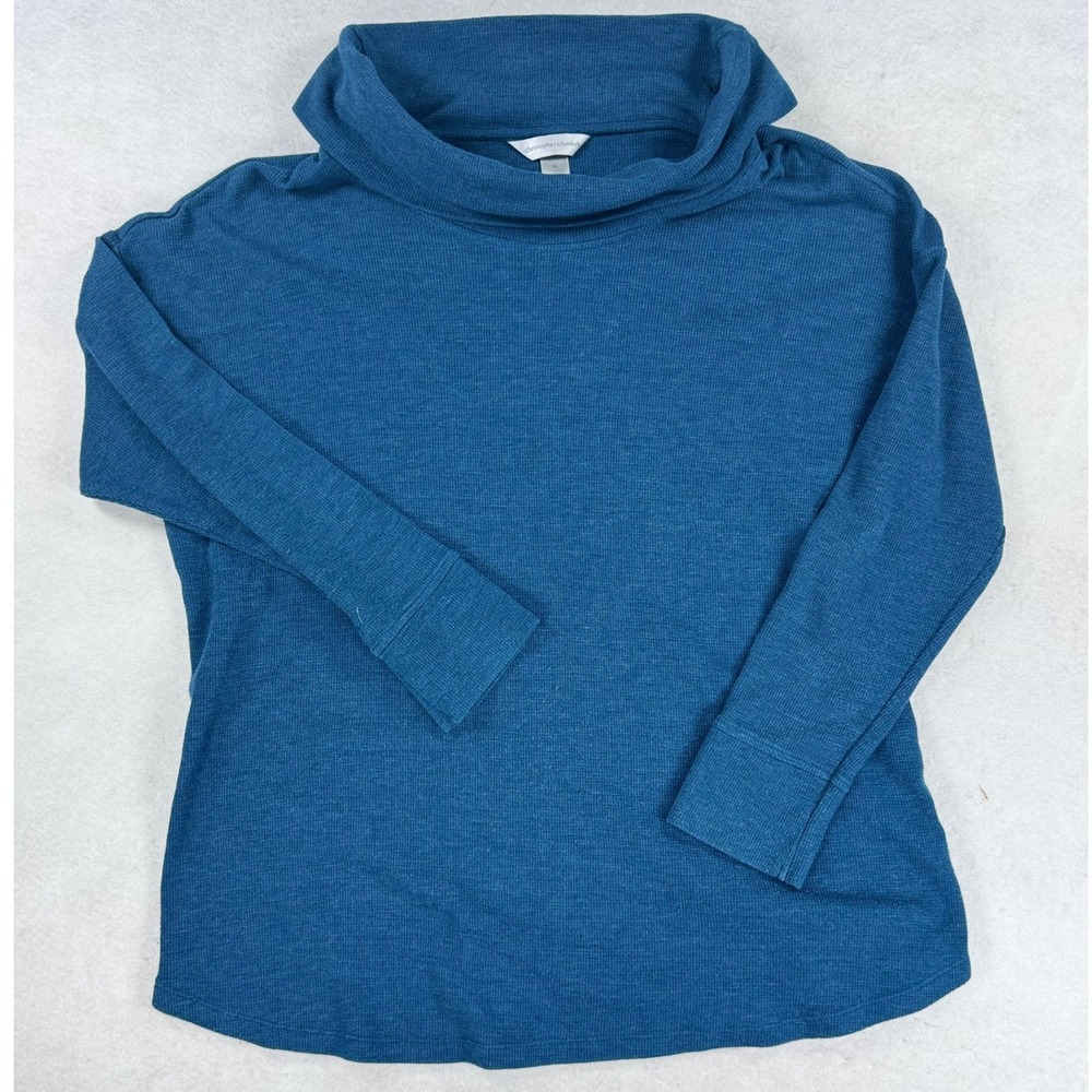 Christopher & Banks XL Teal Blue Cowl Neck Waffle Knit Pullover Sweater Top